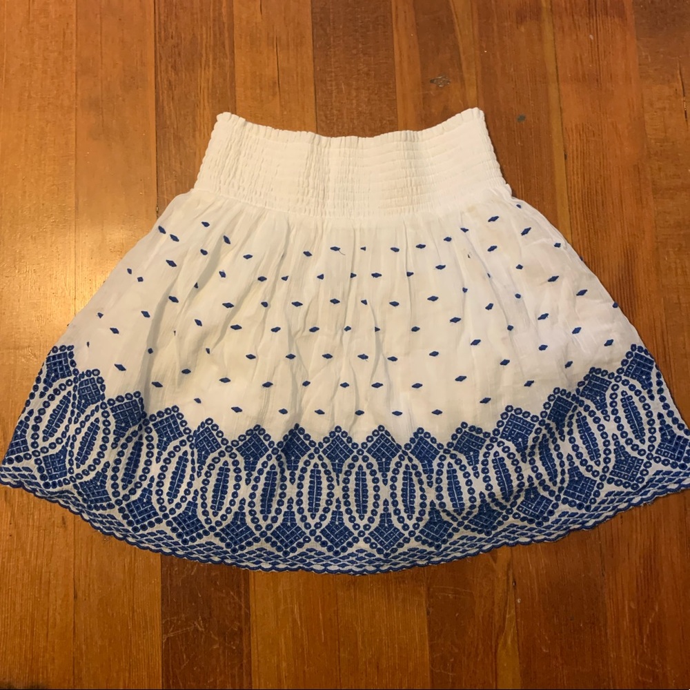 Super cute white skirt with blue embroidery